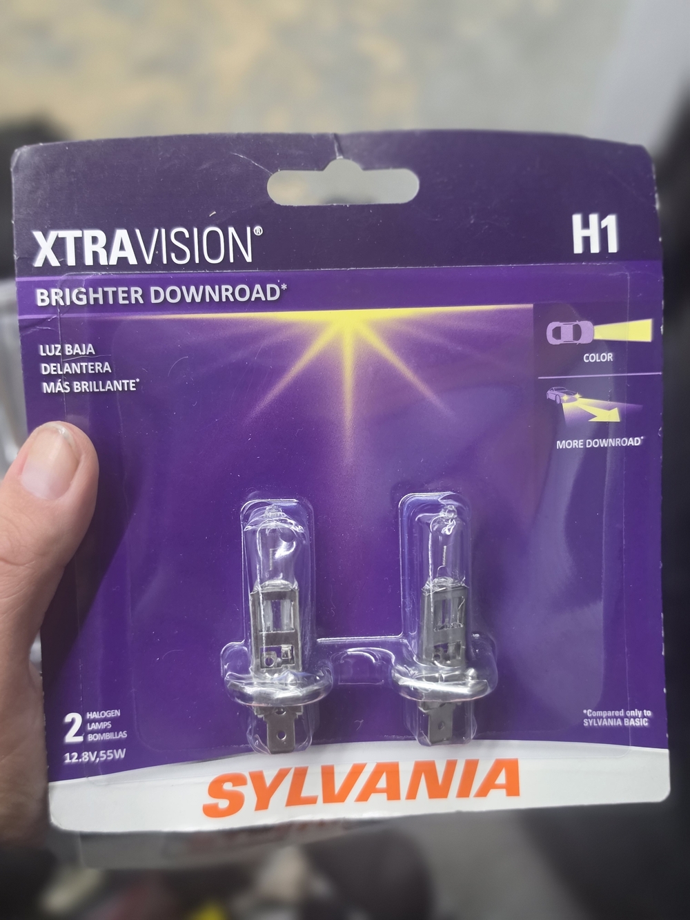 Sylvania XtraVision H1 Halogen Headlight Bulbs - Purple Packaging